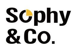 Logo of 'Sophy & Co.' with a yellow accent on a white background